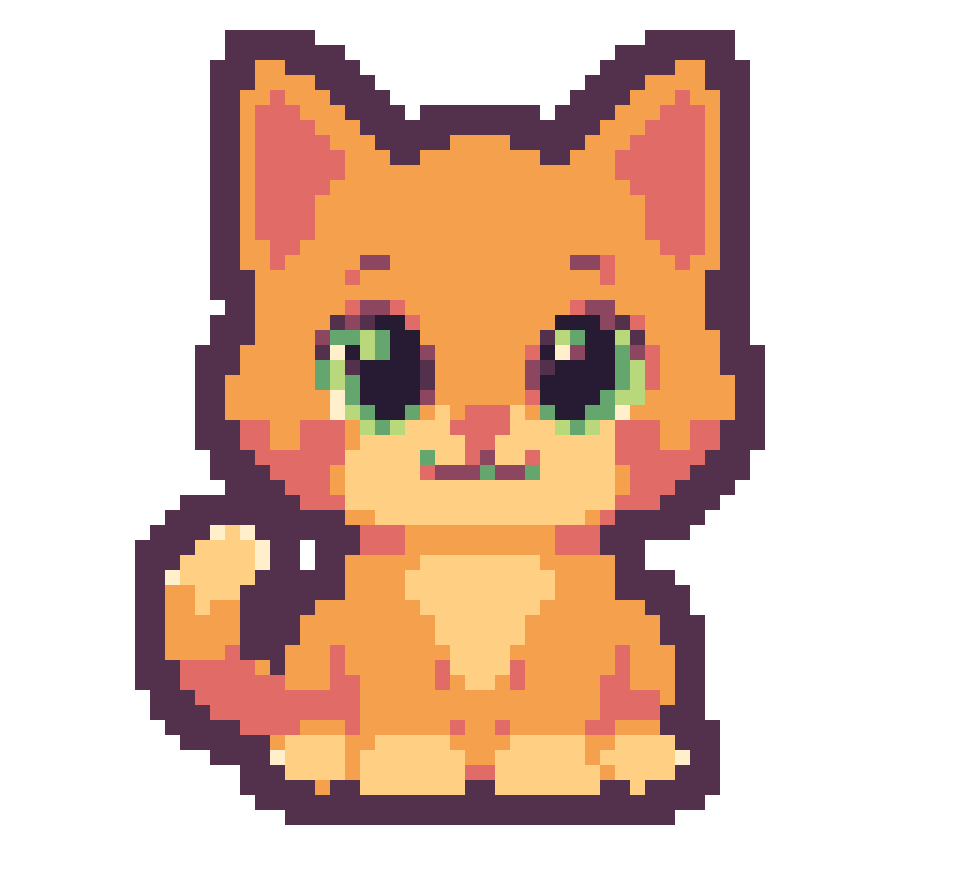 Orange cat with a dark purple pixel outline